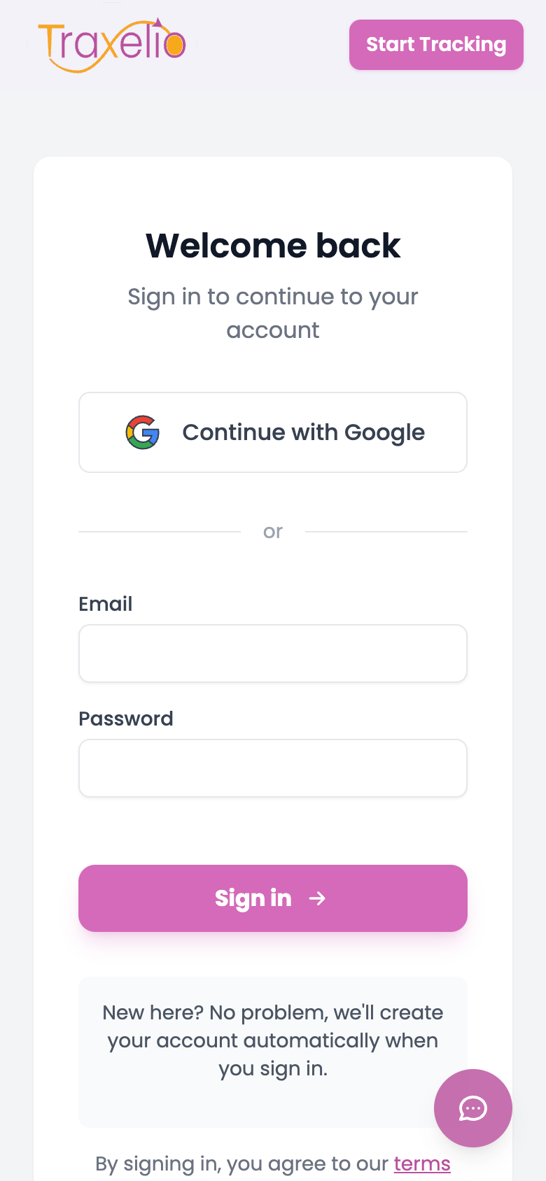 Login page on Android after the fix: only Google Sign-In, no Apple button